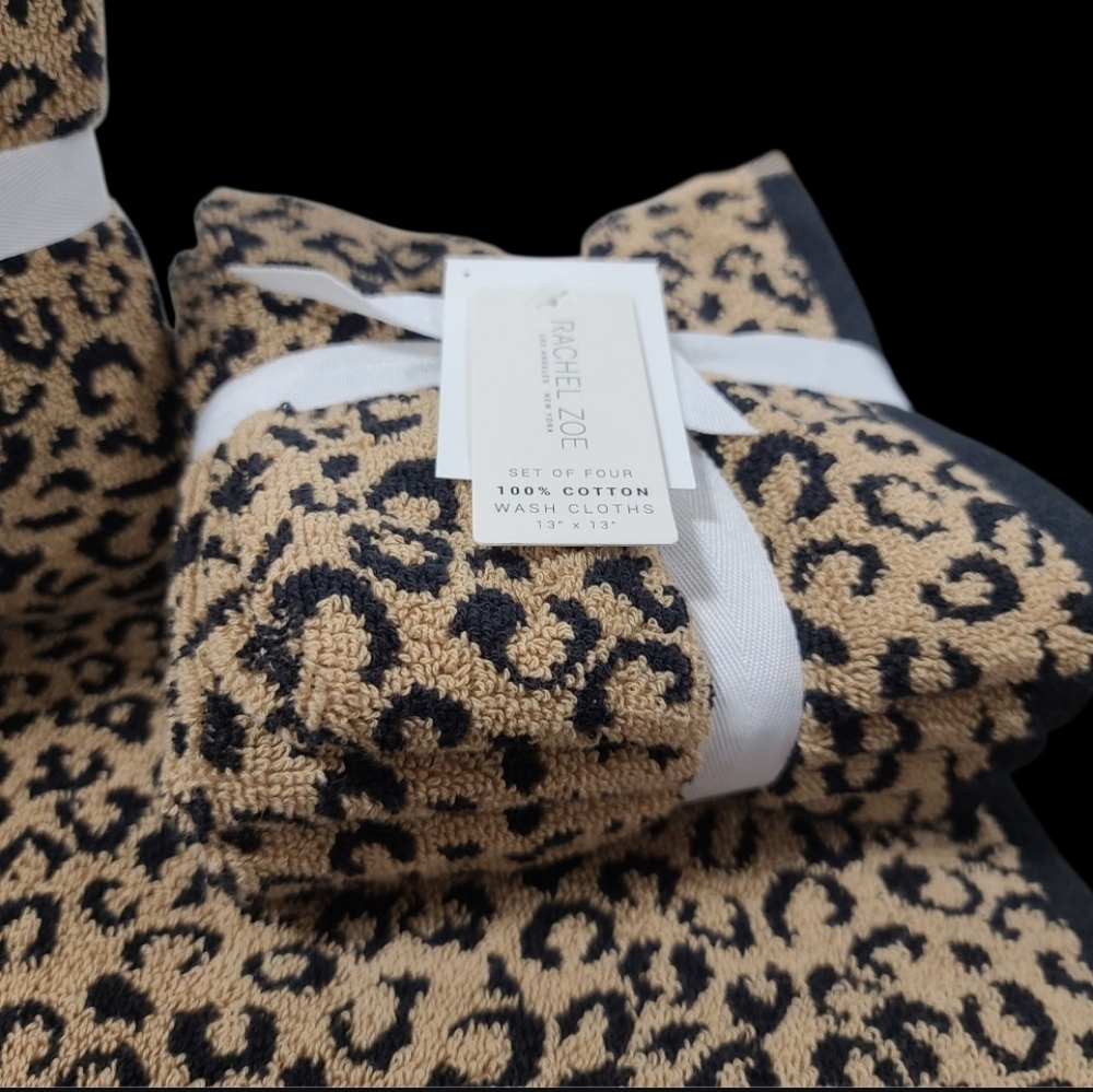 8pc Rachel Zoe Leopard Cheetah Animal Print Bath Hand Washcloth Towel Set NEW - Picture 3 of 9
